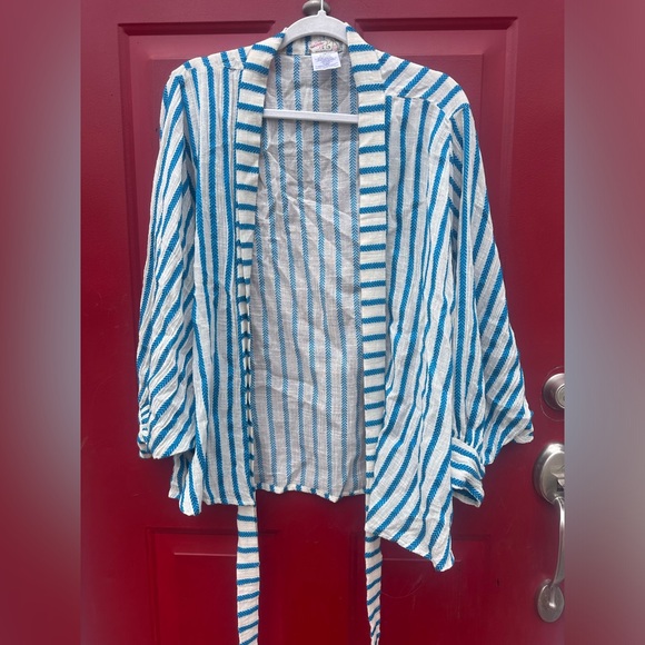 Free People Bow and Arrow Tie Front Kimono One Size Blue Cotton Blend - Picture 2 of 5